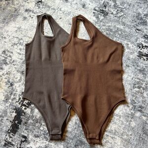 Women’s One-shoulder Body Suits in Brown and Gray